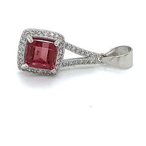 Red Tourmaline 1.80ct White Gold Silver Pendant